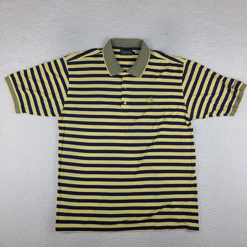 Masters Collection Polo Shirt Mens Large Navy Yellow 60s Two‎ Ply Mercerized